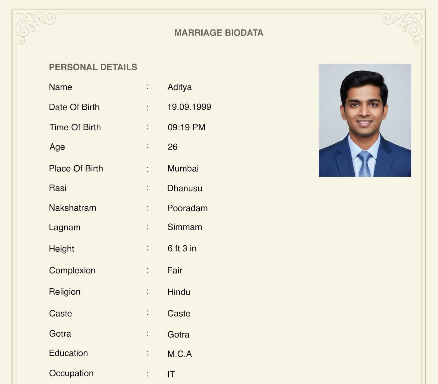 personal information section of biodata format