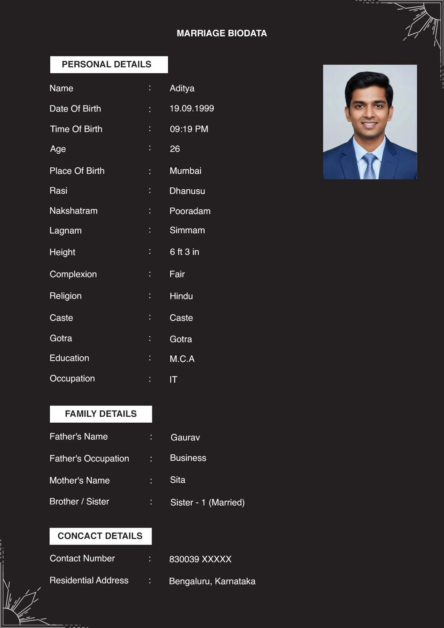 professional marriage biodata format for boy